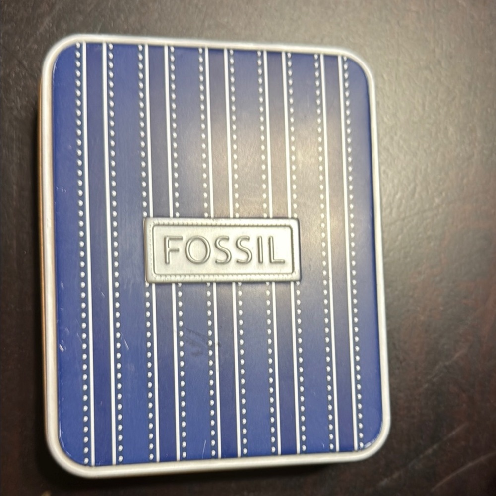 Fossil Blue‎ Striped Tin Box empty collectible
